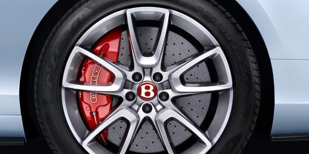 Close up of a Bentley Continental GT V8 S wheel with red brake caliper | Bentley Motors